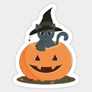 Happy Halloween Witch Cat Sticker